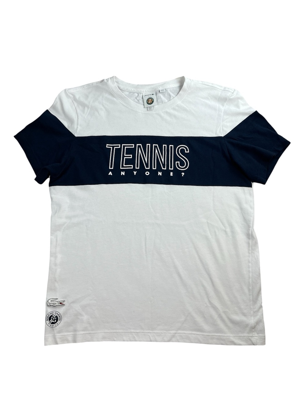 Lacoste x Roland Garros Tennis Anyone White Navy Blue TShirt Tee Men’s Large